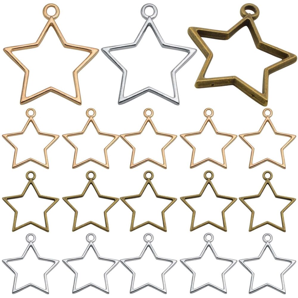 5356 30pcs Metal Open Back Bezel Pendants Blank Geometric Frame Hollow